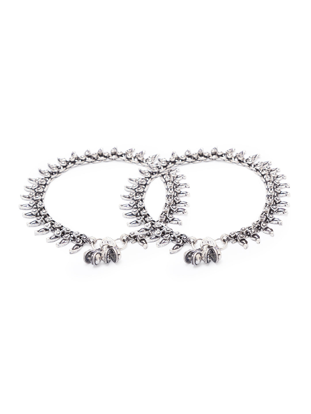 German Oxidised Silver Anklets Floral/Paan Design Payal Silver Plating Paijan Ghungroo Foot Jewellery