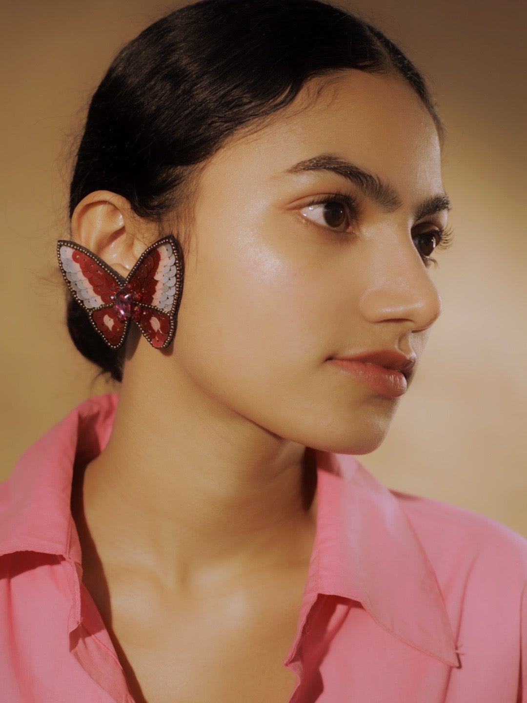 Colourful Sequence Beaded Butterfly Stud Earrings