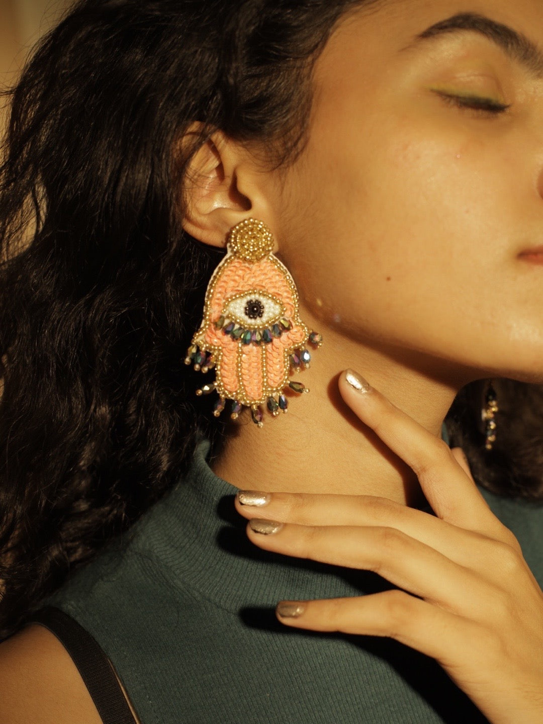 Colourful Beaded Hamsa Evil Eye Dangle Earring