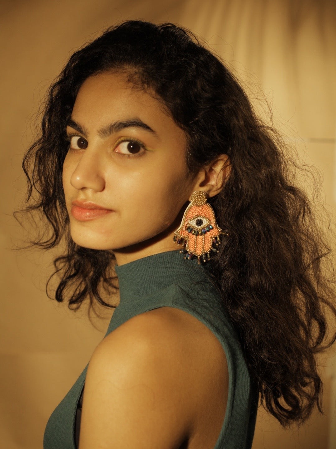Colourful Beaded Hamsa Evil Eye Dangle Earring