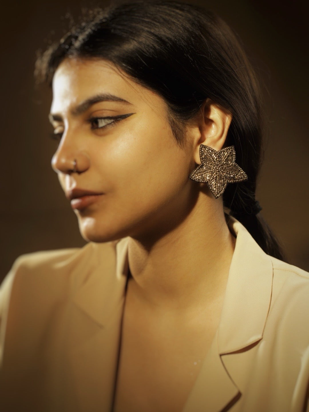 Antique Gold Beaded Star & Moon Stud Earring Designs