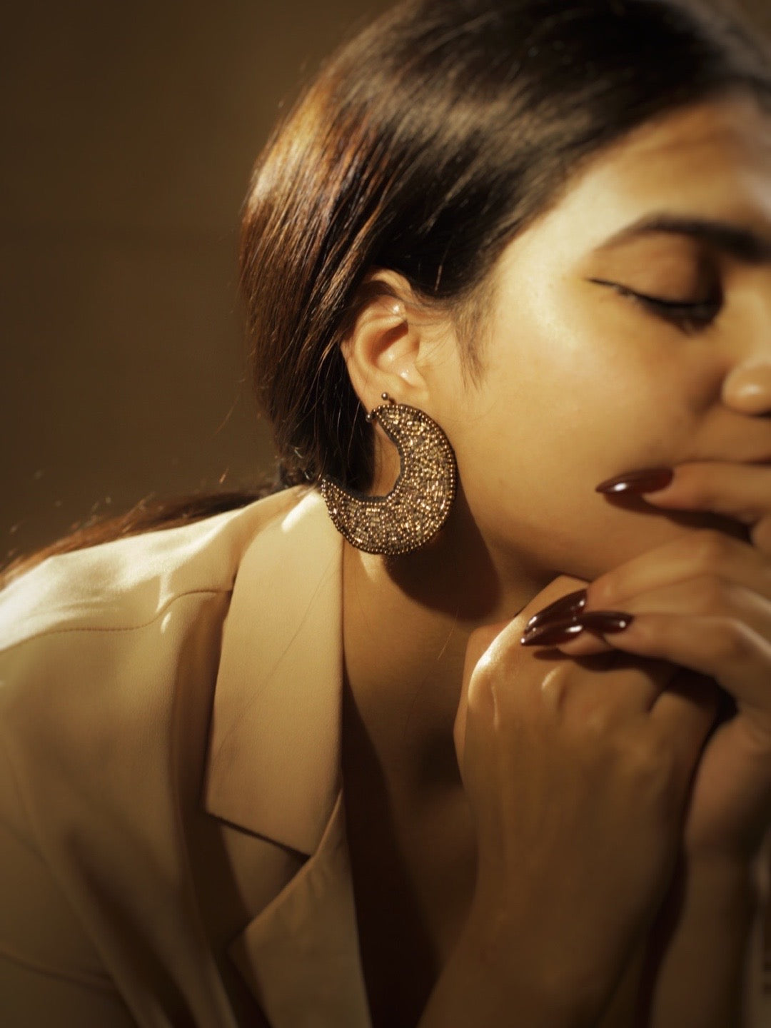 Antique Gold Beaded Star & Moon Stud Earring Designs