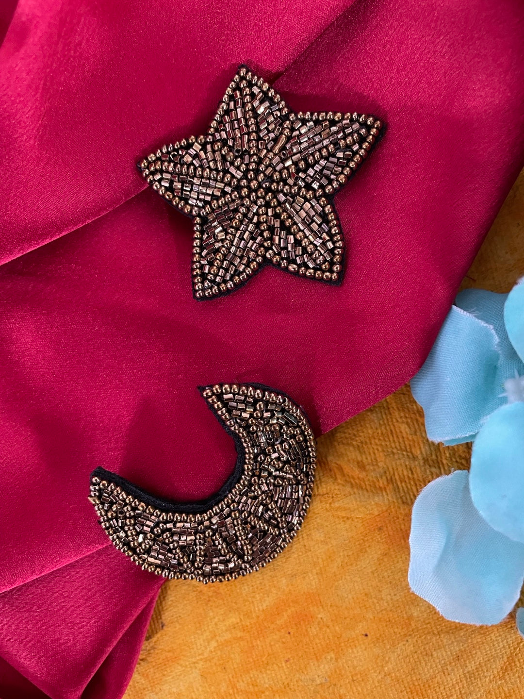 Antique Gold Beaded Star & Moon Stud Earring Designs