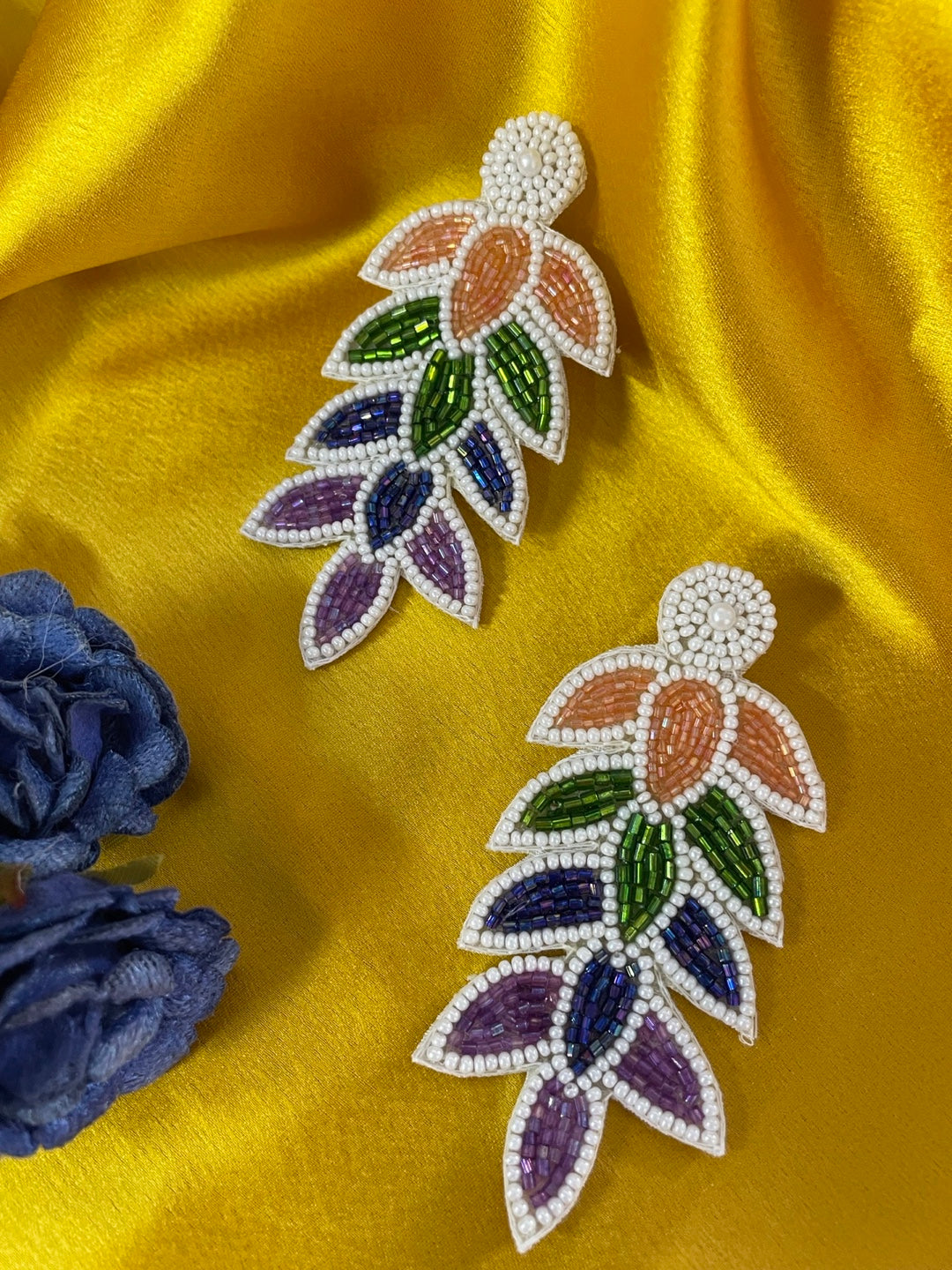 Colourful Beaded Leaf Flower Dangler Earring