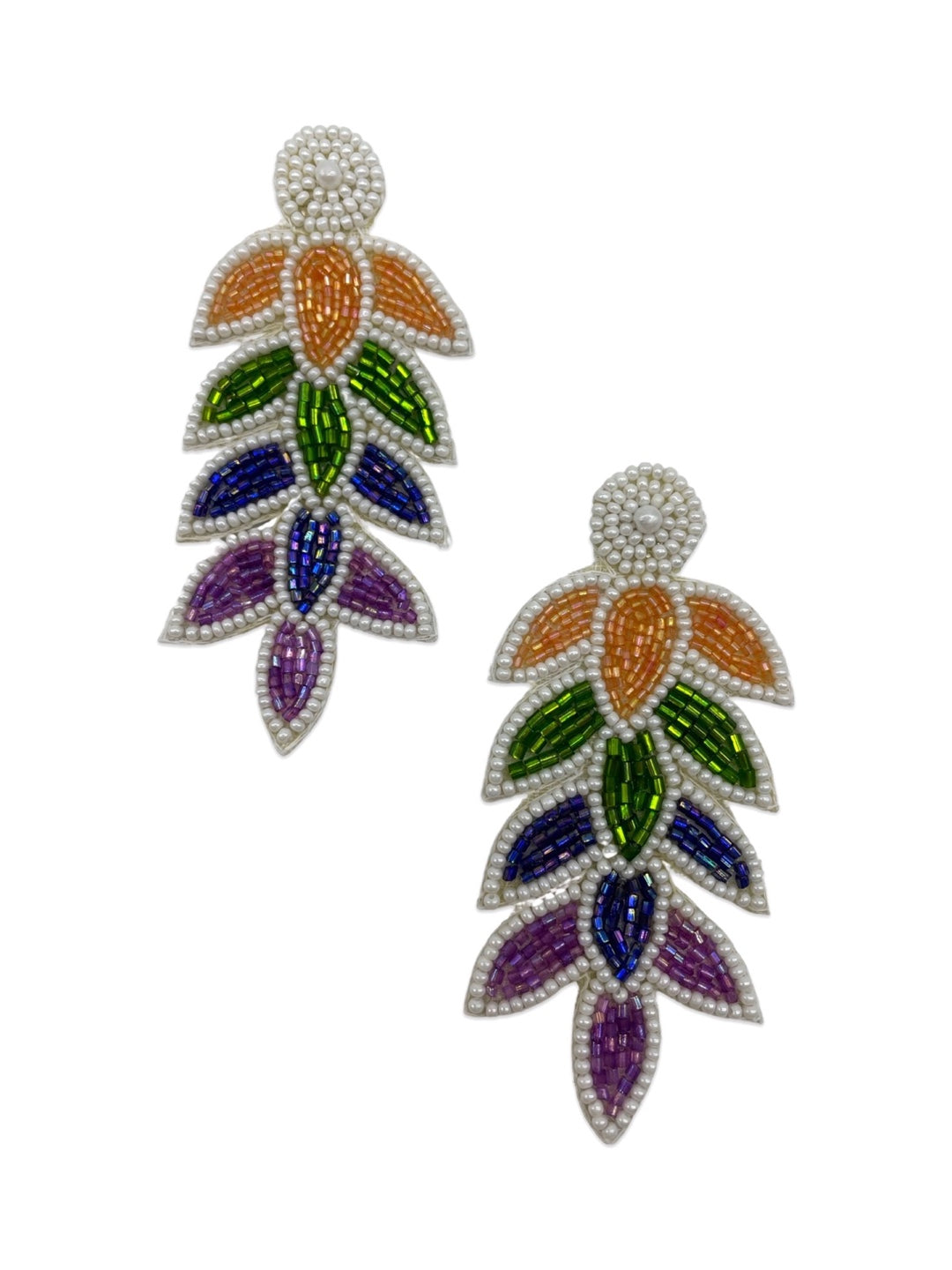 Colourful Beaded Leaf Flower Dangler Earring