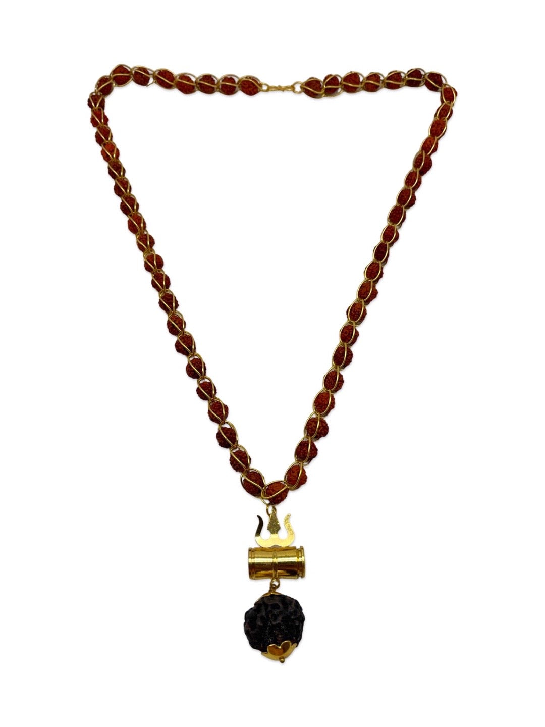 Gold Plated Rudraksha Mala Trishul Damaru Design
