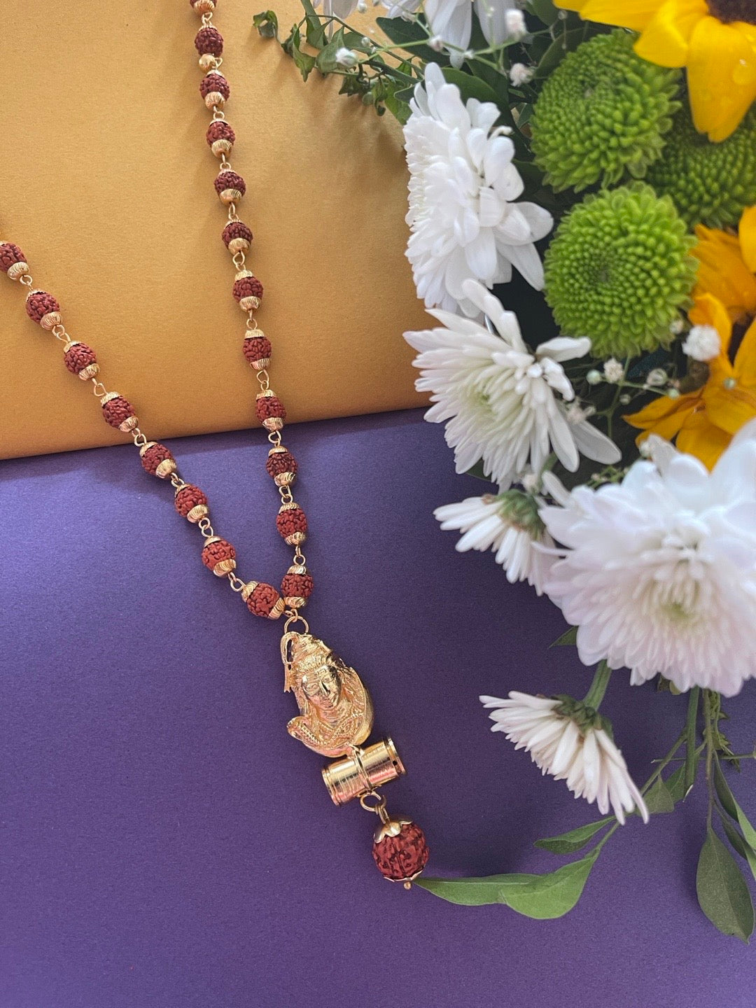 Gold Plated Rudraksha Mala Lord Shiva Big Locket