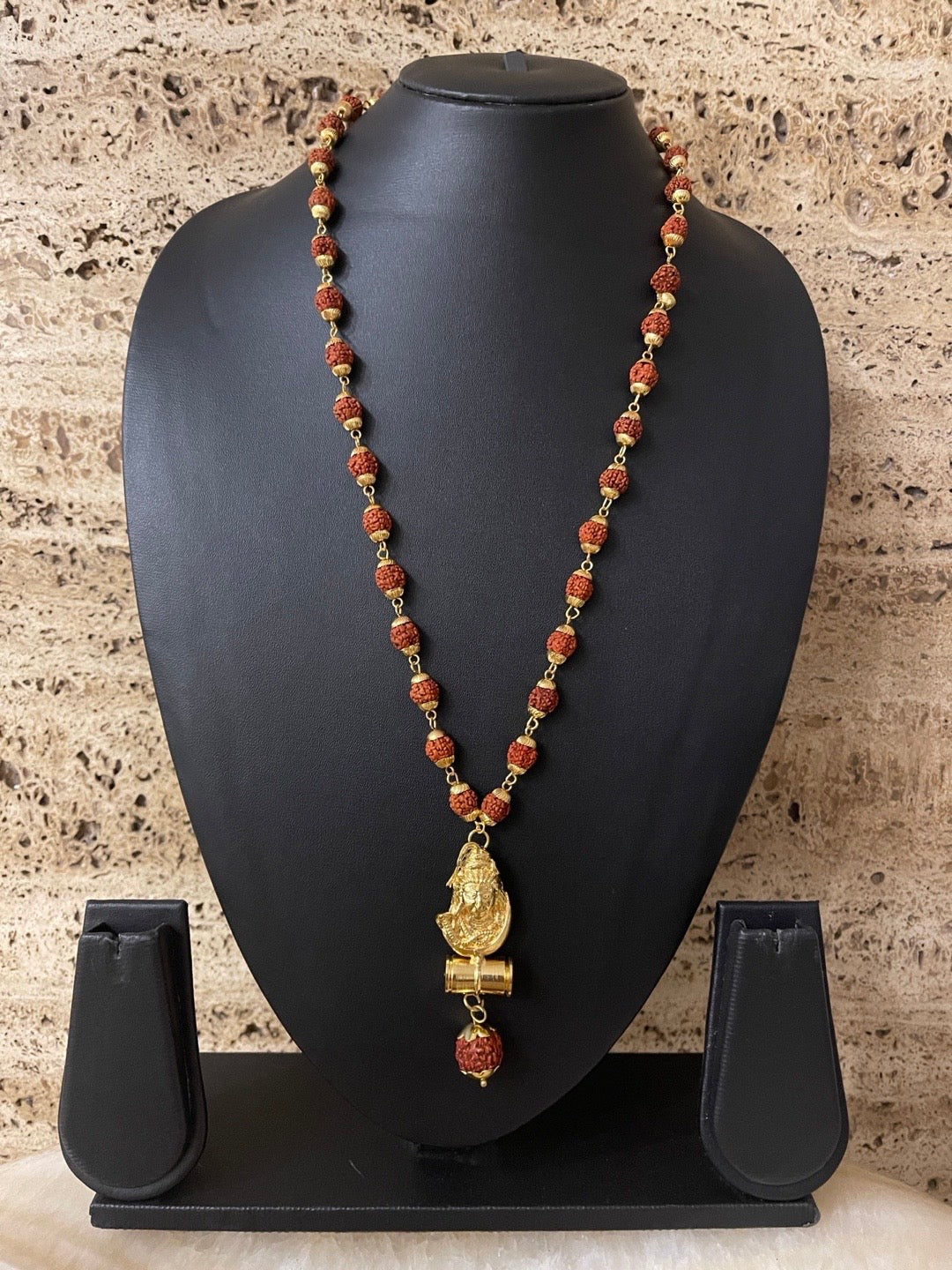 Gold Plated Rudraksha Mala Lord Shiva Big Locket