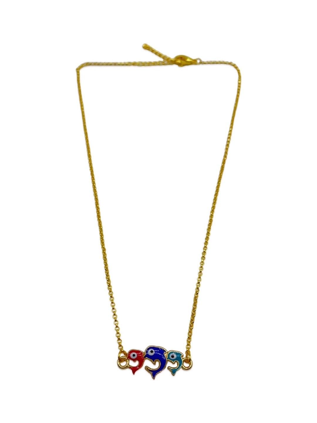 Gold Plated Choker Necklace Dolphin Multicolor Enamal Evil Eye Design Pendant