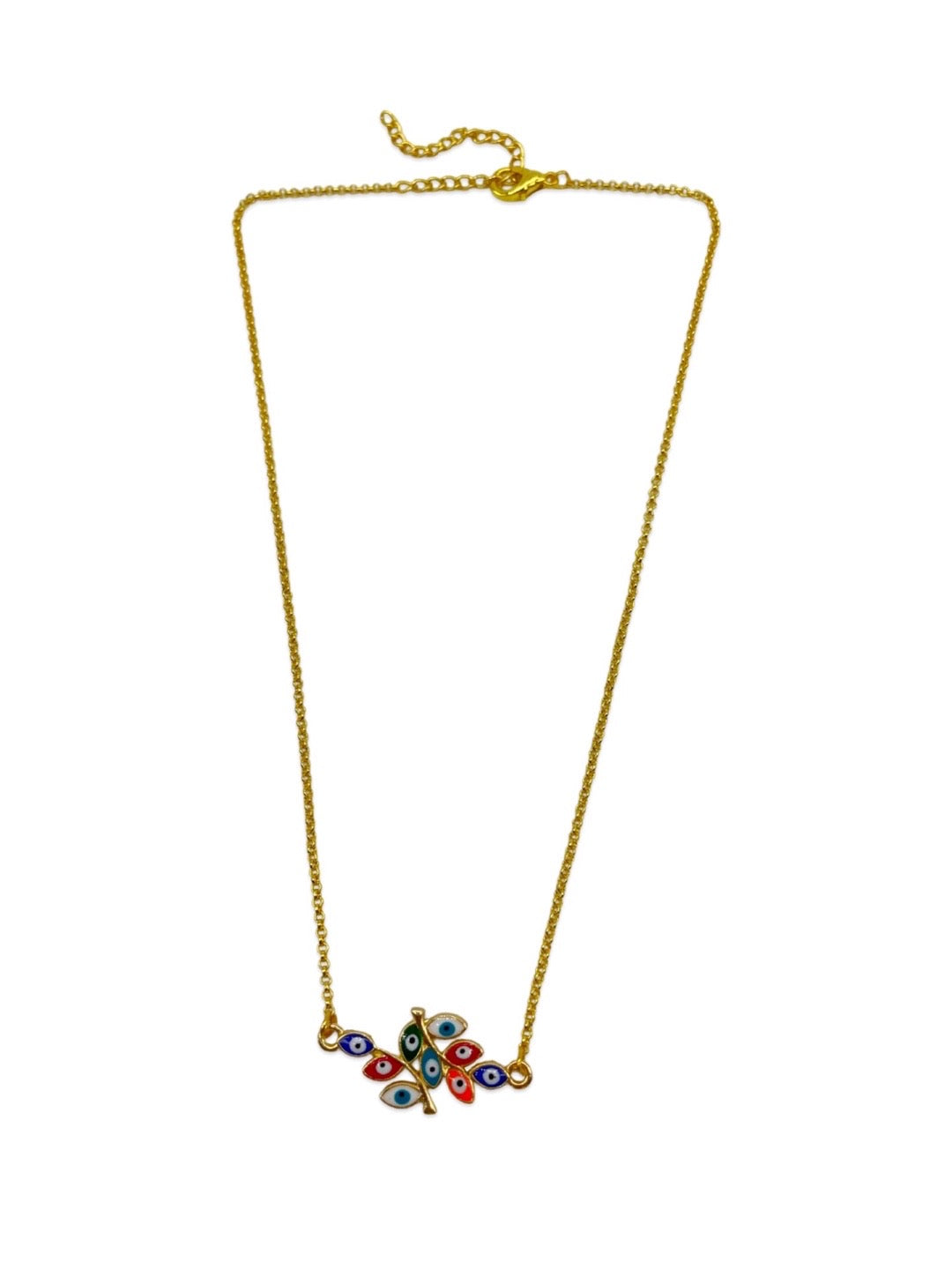 Gold Plated Choker Necklace Leaf Multicolor Evil Eye Design Pendant