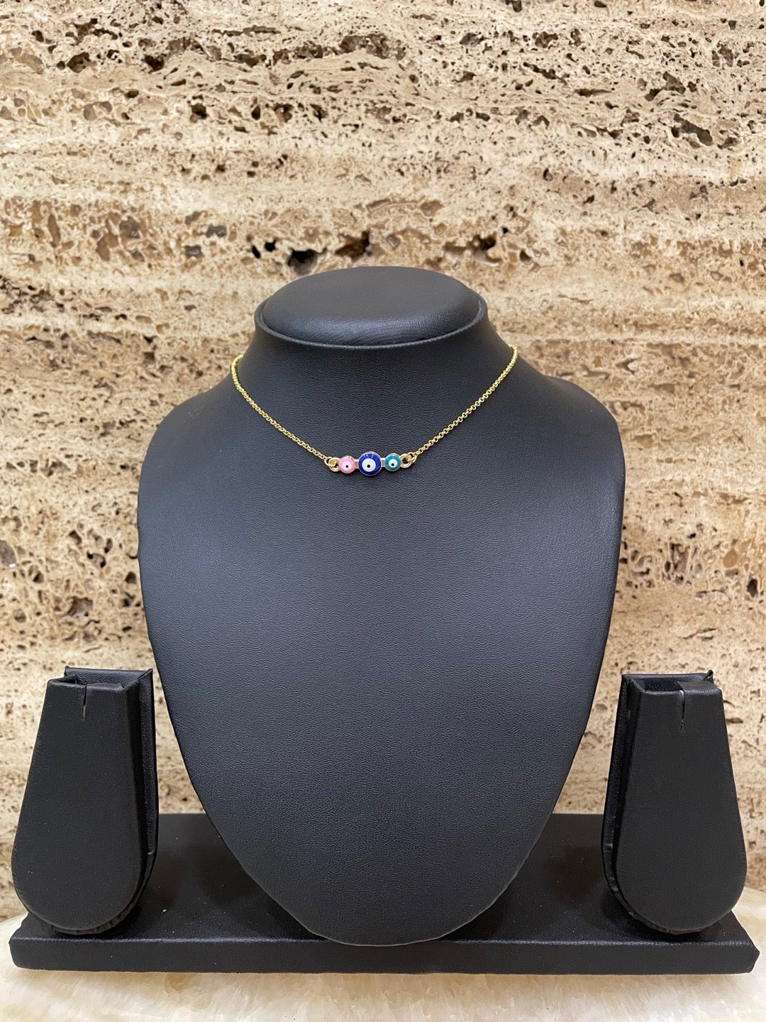 Gold Plated Choker Necklace 3 Color Evil Eye Design Pendant