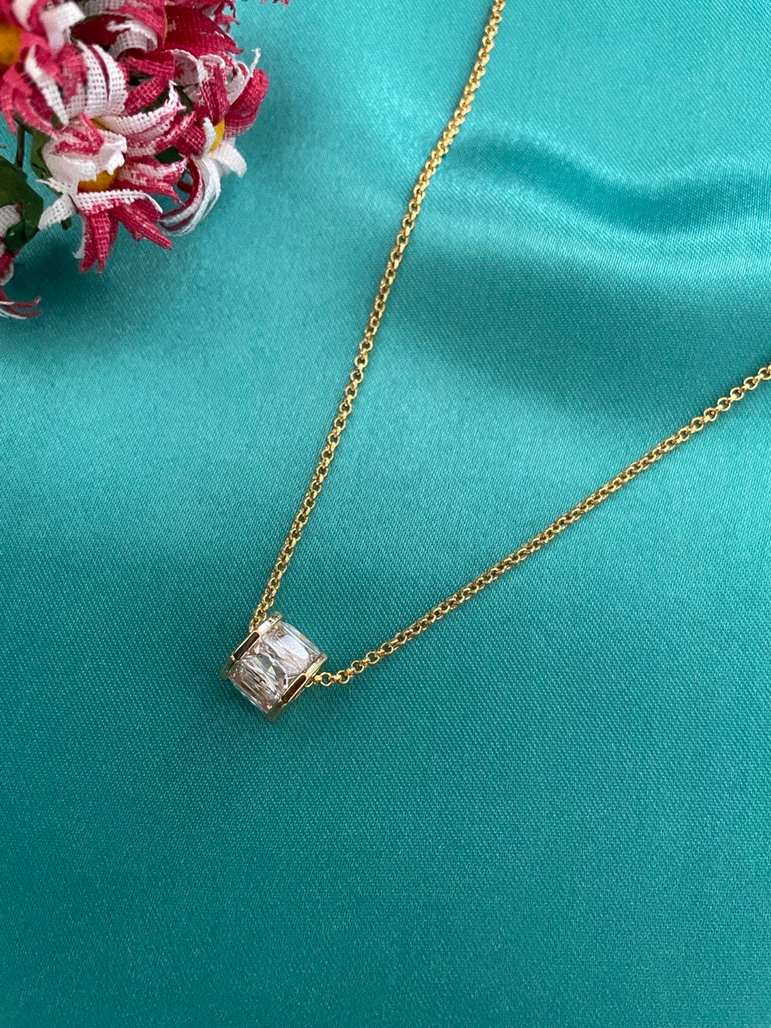 Gold Plated Choker Necklace Barrel Design AD Pendant