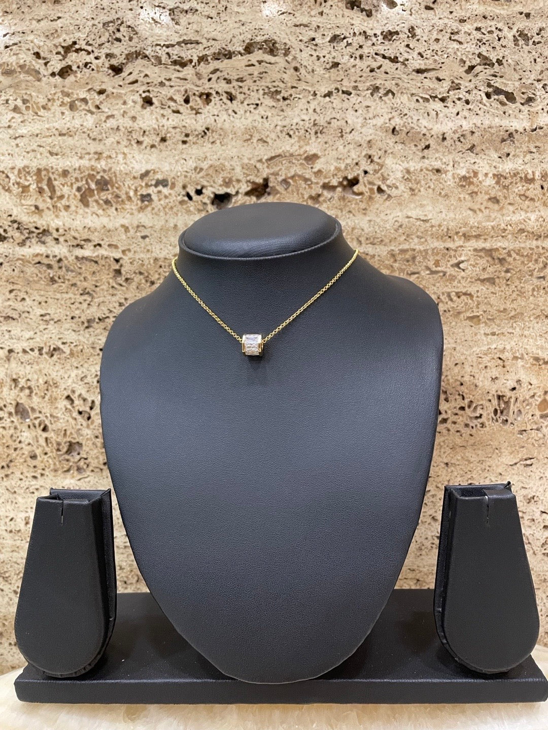 Gold Plated Choker Necklace Barrel Design AD Pendant