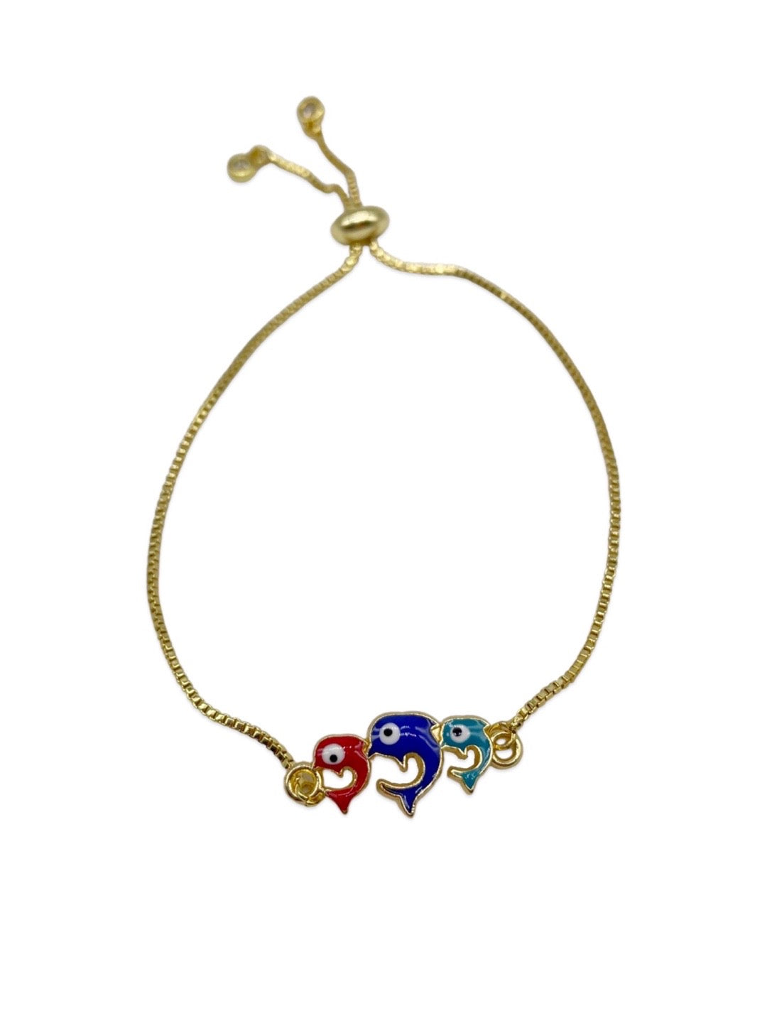 Gold Plated Dolphin Evil Eye Charm Bracelet