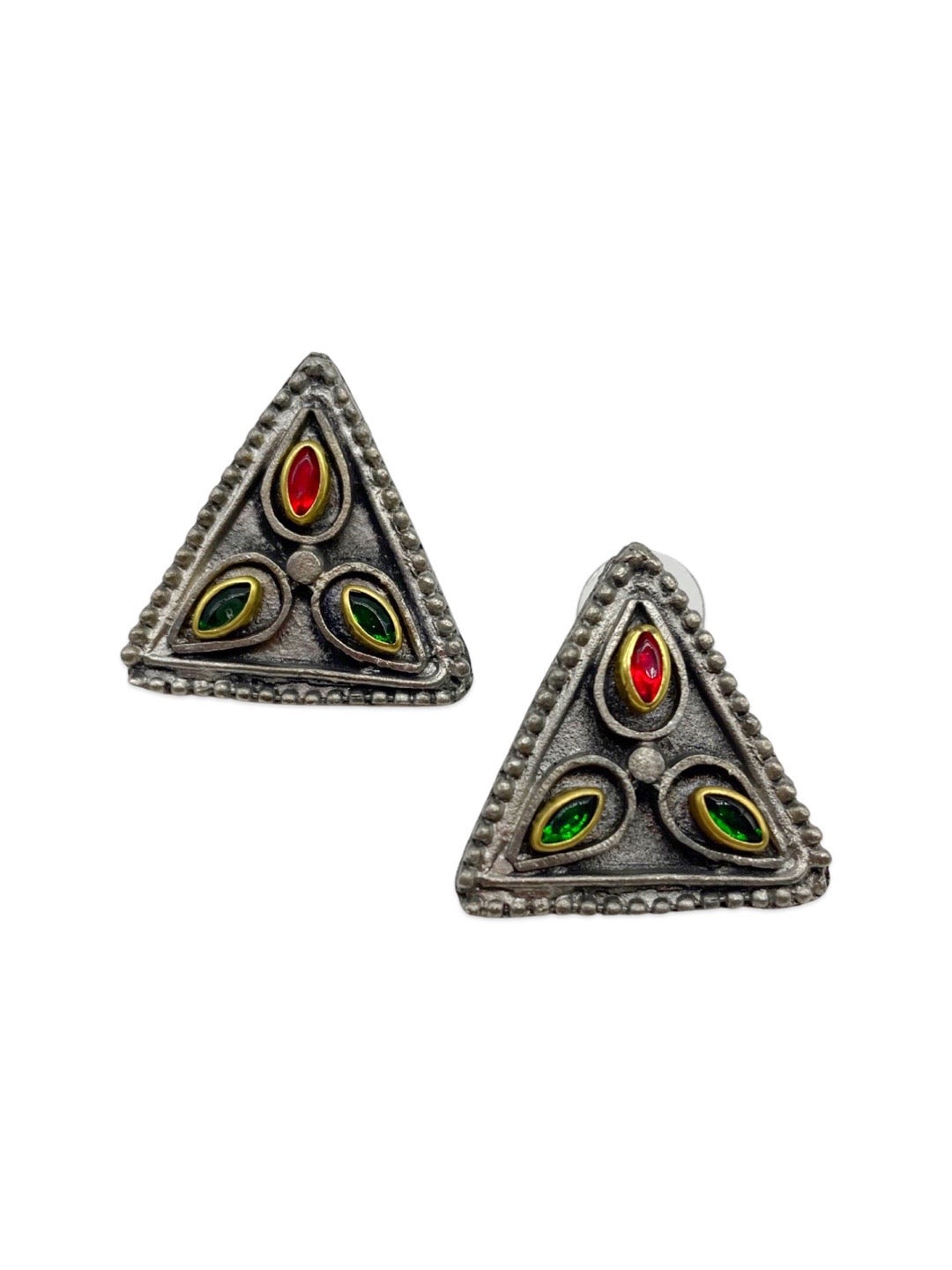 Boho Oxidized Long Necklace Set With Earring Triangle Tribal Design
