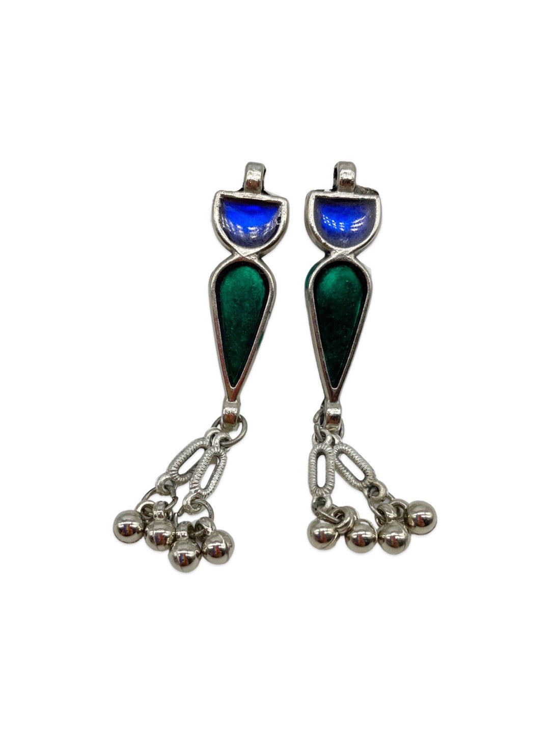 Boho Oxidized Choker Necklace Set With Dangle Earrings Blue Green Enamal Design