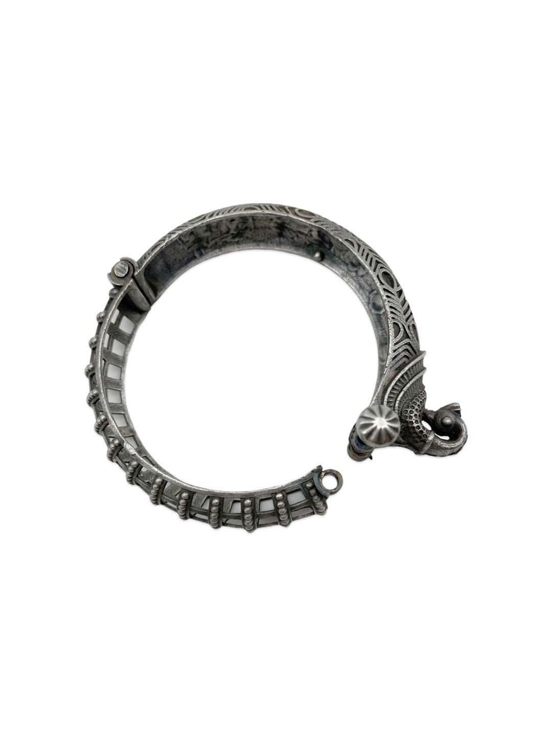 Silver oxidized Peacock Design Bangle kada