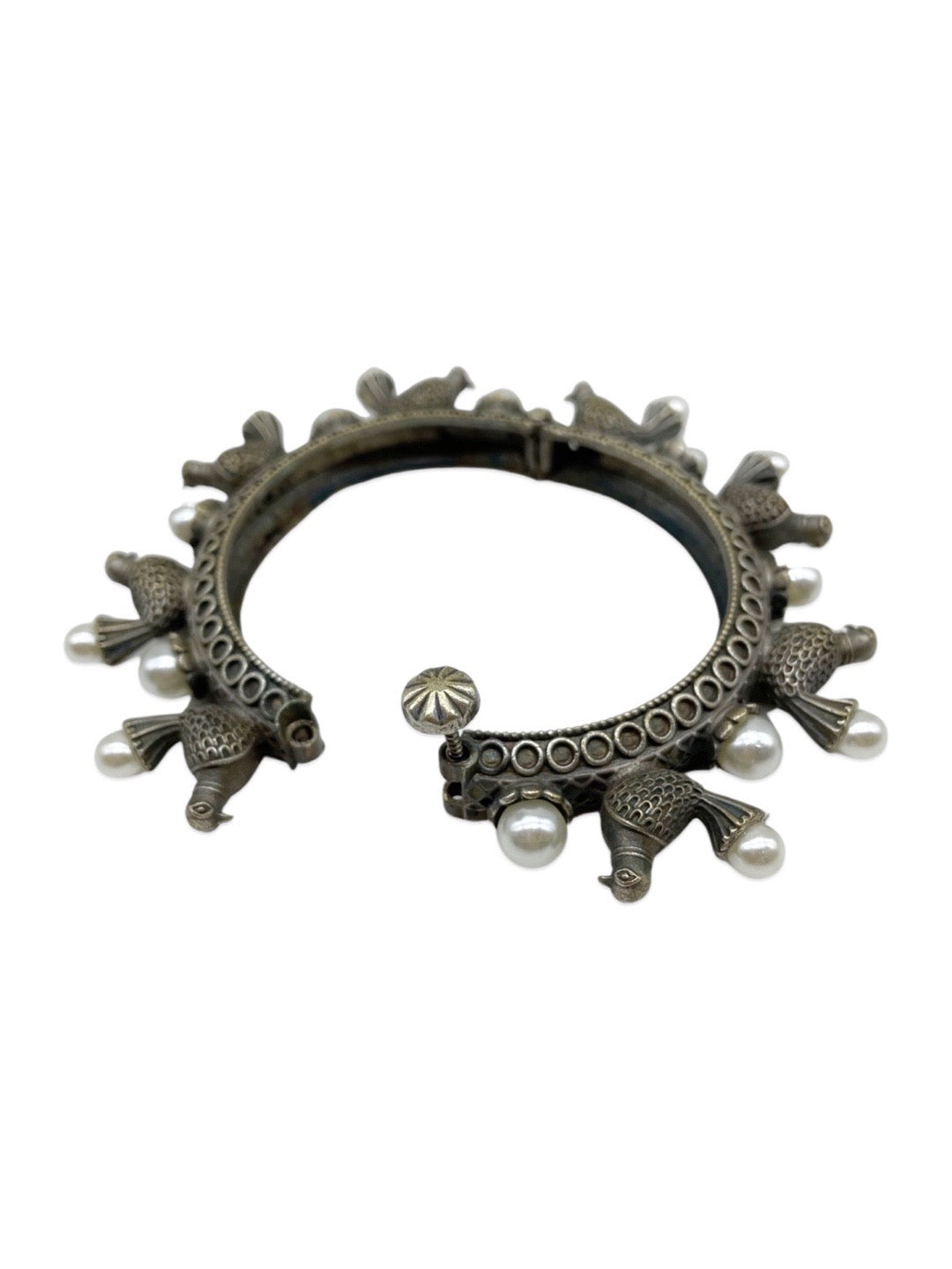 Silver Oxidized Birds with Pearl Design Bangle kadas