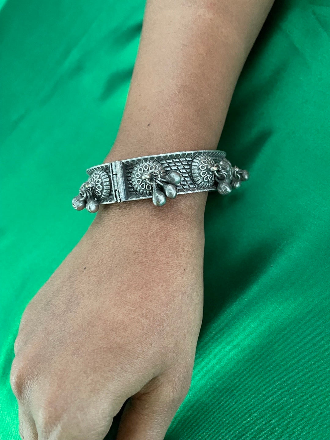 Silver Oxidized Flower with Ghungroo Design Bangle kada