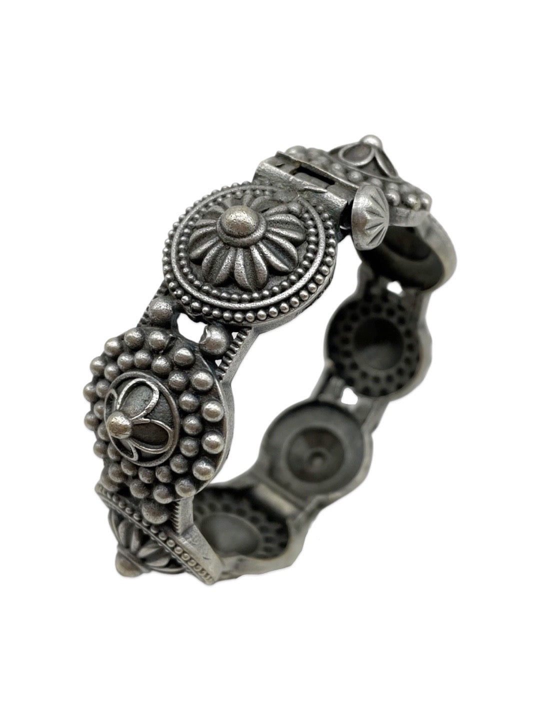 Silver oxidized Flower Design Bangle kada