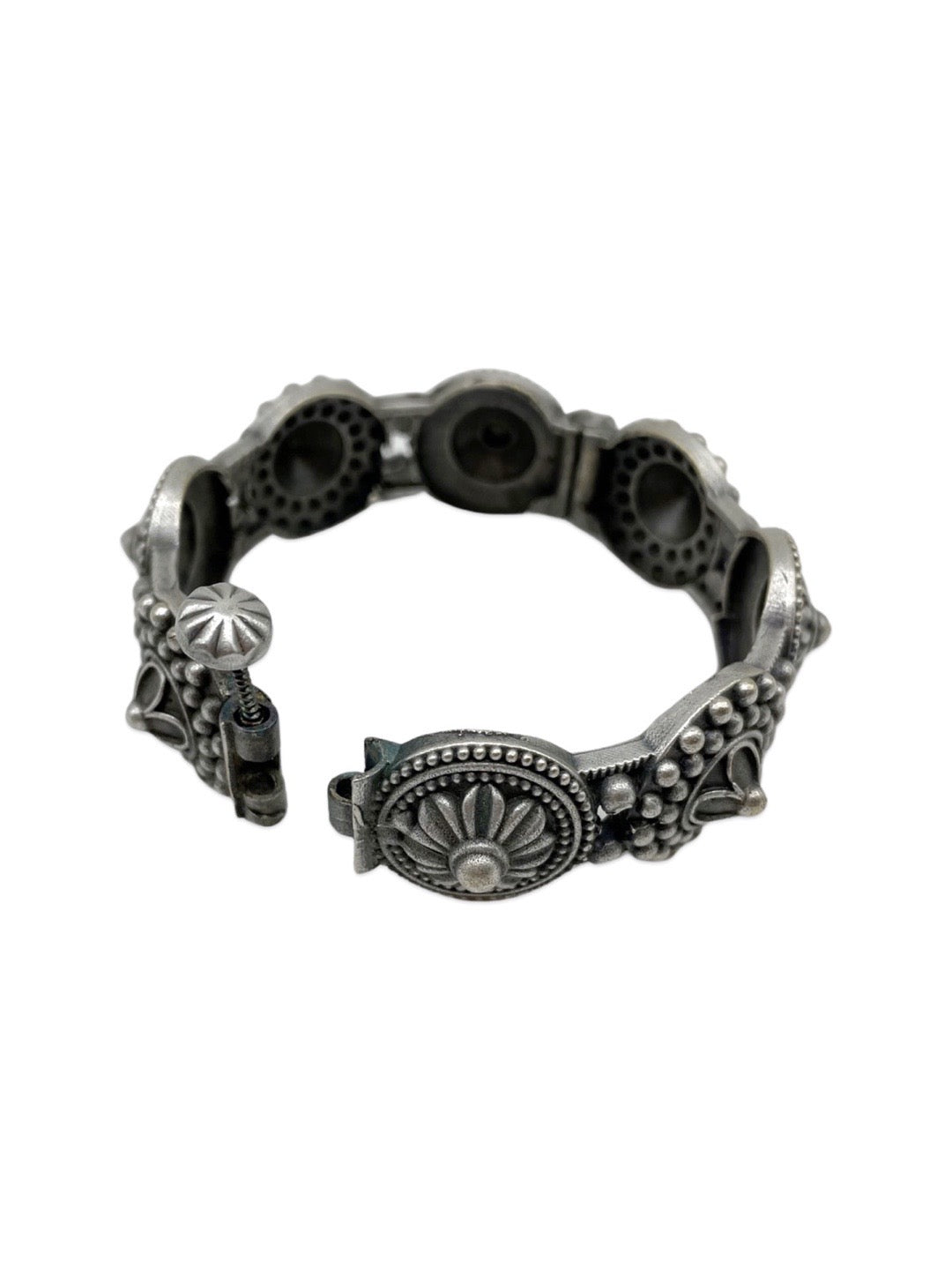 Silver oxidized Flower Design Bangle kada