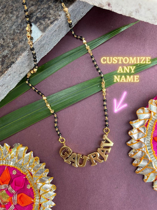 Mangalsutra Name Design With Simple Black Beads Chain | Short Mangalsutra