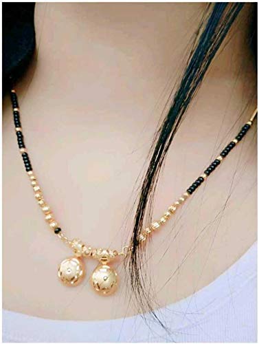 Short Mangalsutra Designs Gold Plated Latest Vati Pendent Black Gold Beads Mangalsutra