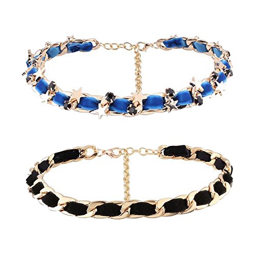 Digital Dress Room 2pcs/set Star Pendant Gold Chain Rope Wrapped Choker Necklace