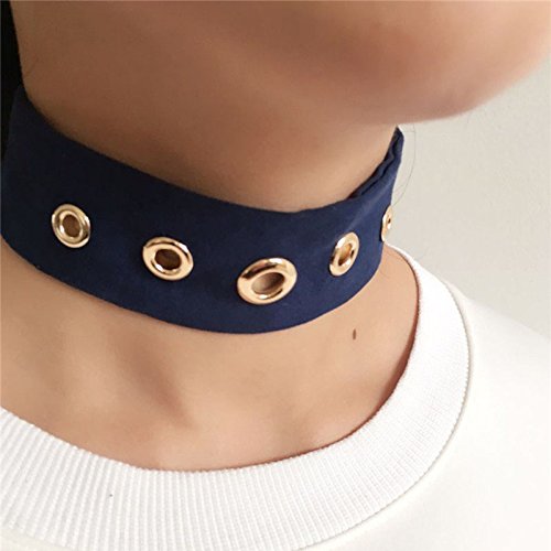 Digital Dress Room Punk Soft Faux Suede Leather Wide Blue Velvet Choker