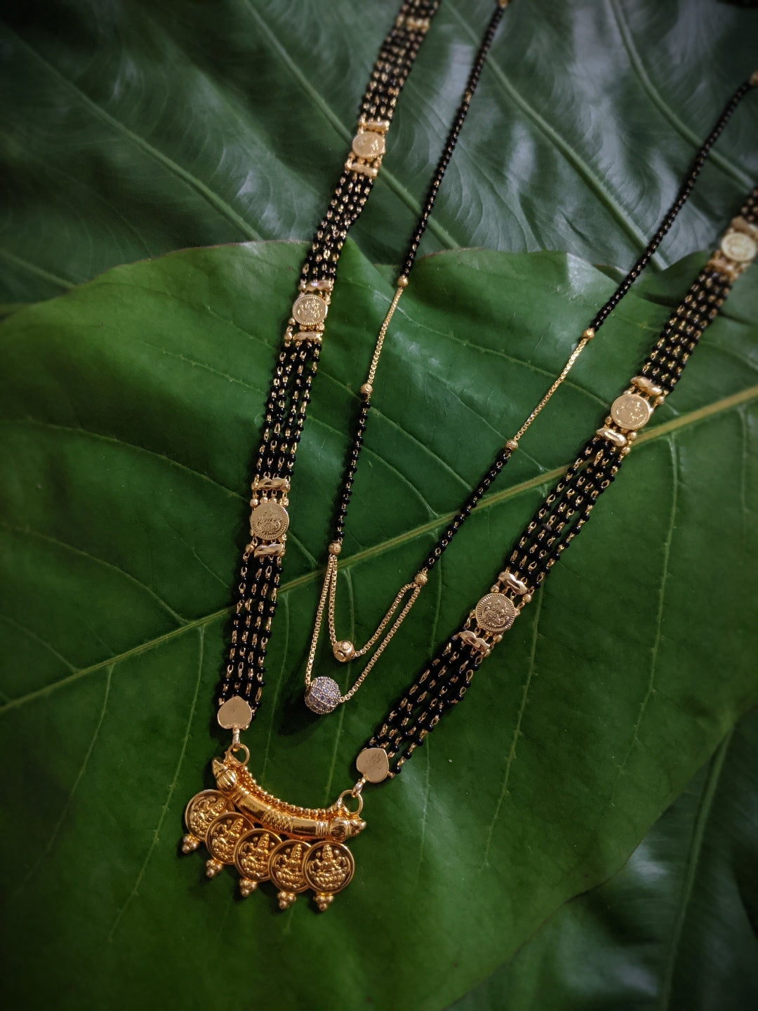 Combo Set of Gold Plated Long Mangalsutra Designs and Short Mangalsutra Designs Ball Shape Pendant