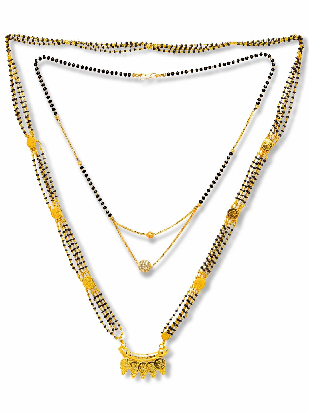 Combo Set of 2 Gold Plated Long Mangalsutra Designs and Short Mangalsutra Designs Ball Shape Pendant