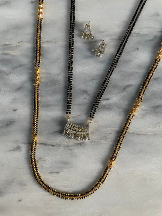 Combo Offer (Set of 2) Gold Plated Long Mangalsutras Design With American Diamond Pendant