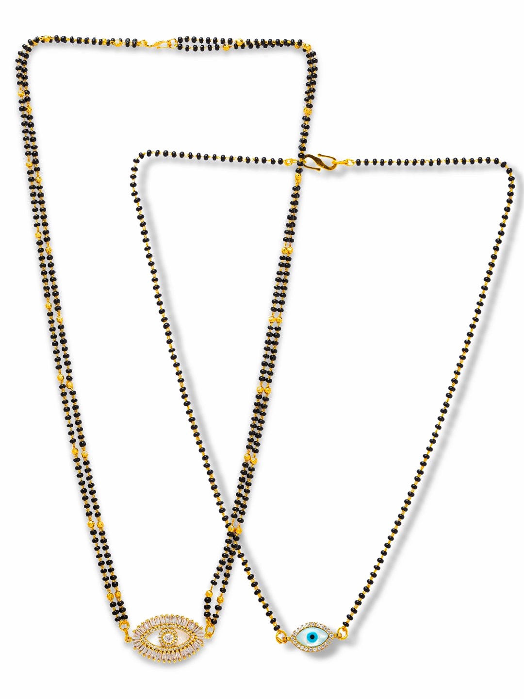 Combo Set of 2 Gold Plated Short Mangalsutra Design and Long Mangalsutra Design Evil Eye American Diamond Pendant