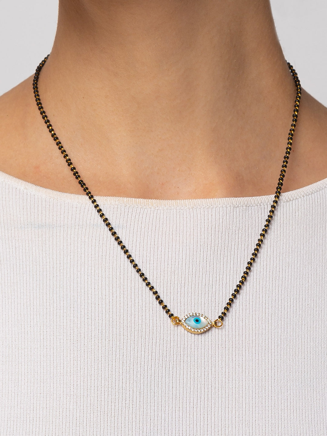Combo Set of 2 Gold Plated Short Mangalsutra Design and Long Mangalsutra Design Evil Eye AD Pendant