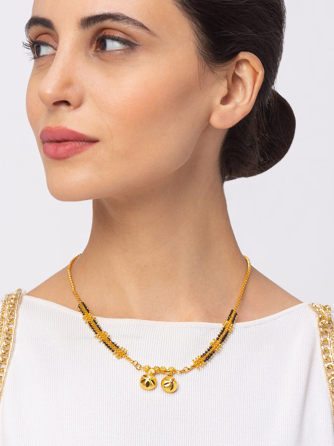 Combo Set of 2 Short Mangalsutra Designs and Long Mangalsutra Designs Gold Plated with Vati Pendant