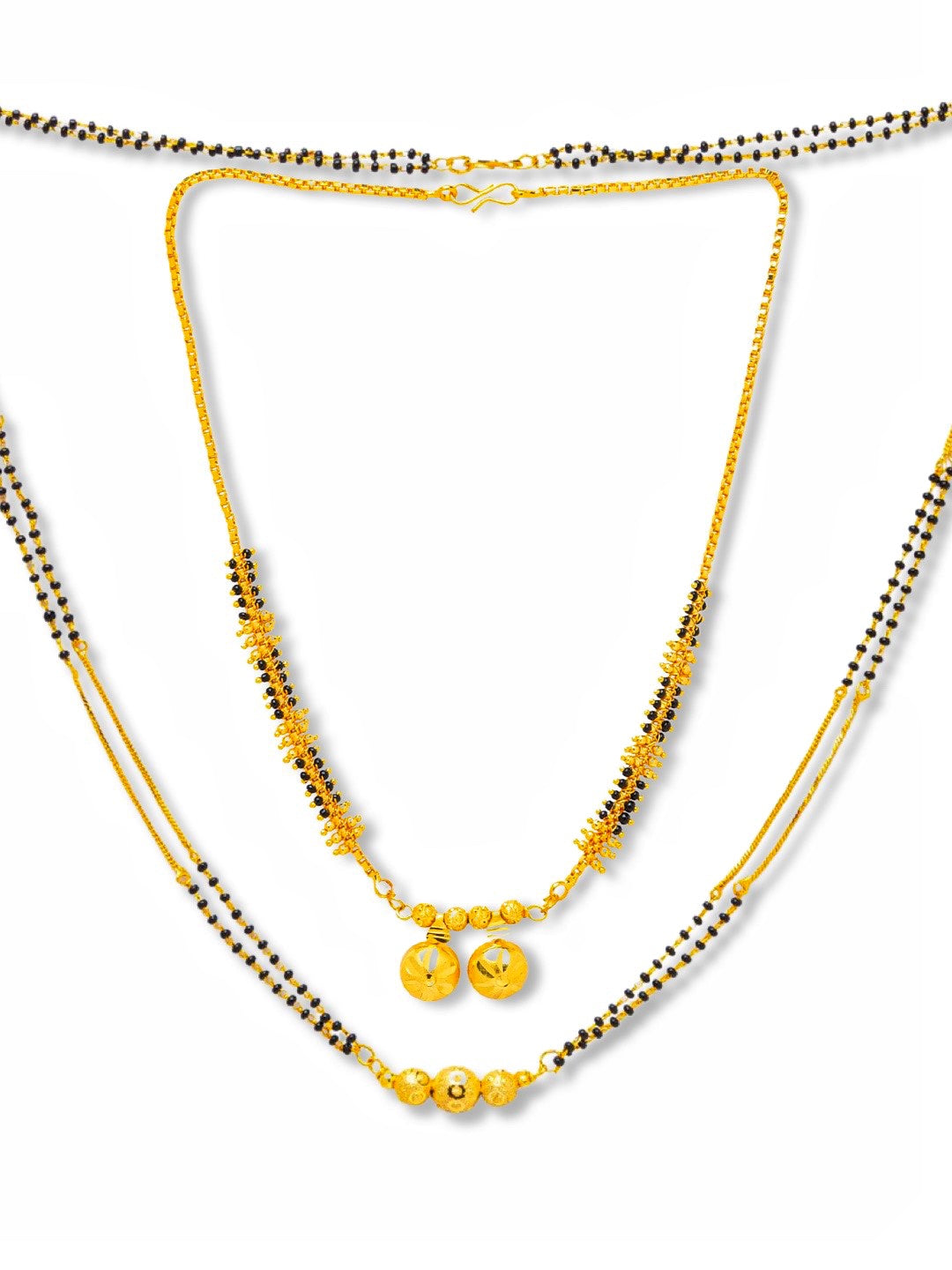 Combo Set of 2 Gold Plated Long Mangalsutra Designs and Short Mangalsutra Designs with Vati Pendant