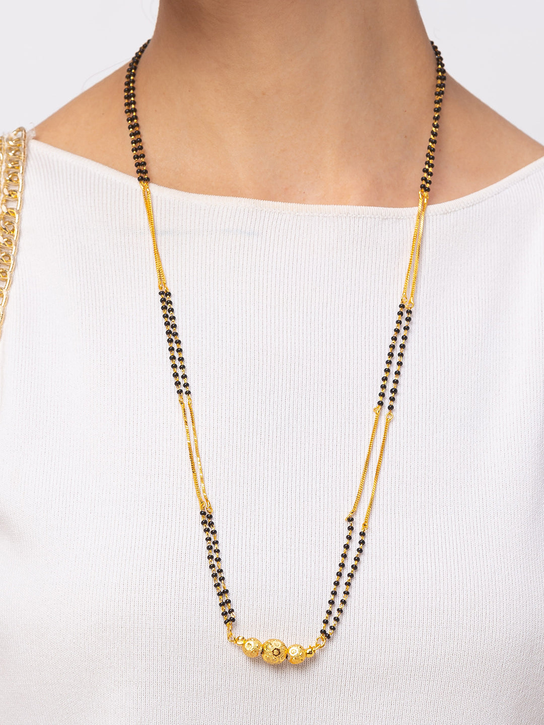 Combo Set of 2 Gold Plated Long Mangalsutra Designs and Short Mangalsutra Designs with Vati Pendant