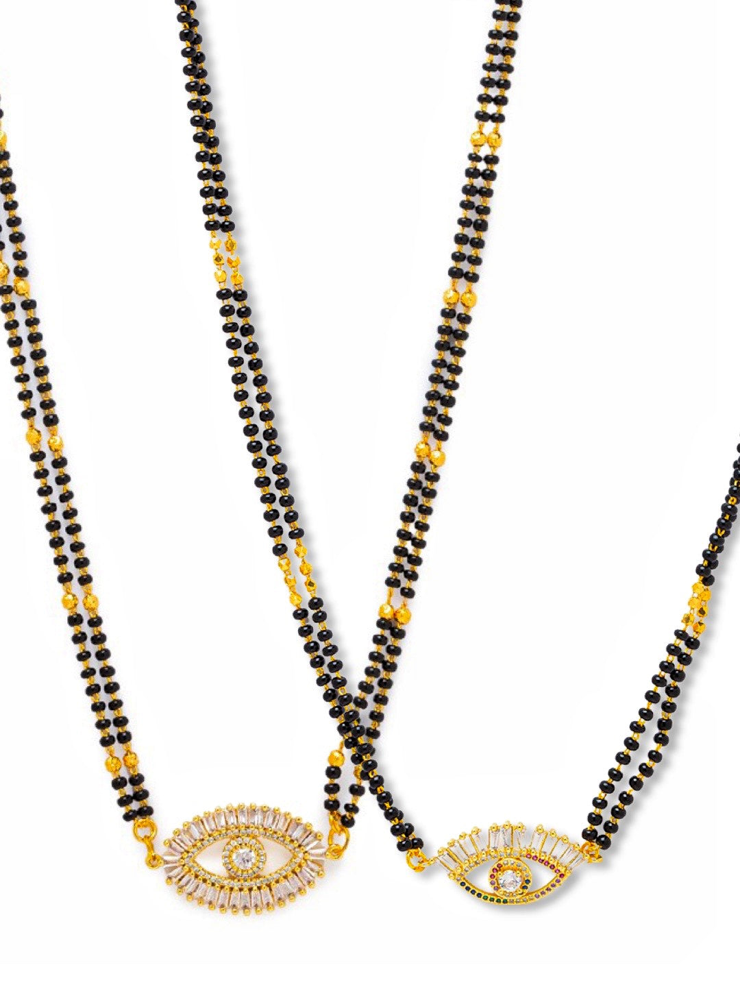 Combo Set of 2 Gold Plated Short Mangalsutra Design and Long Mangalsutra Design Evil Eye American Diamond Pendant