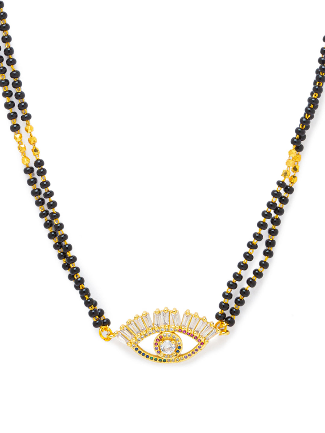 Combo Set of 2 Gold Plated Short Mangalsutra Design and Long Mangalsutra Design Evil Eye American Diamond Pendant