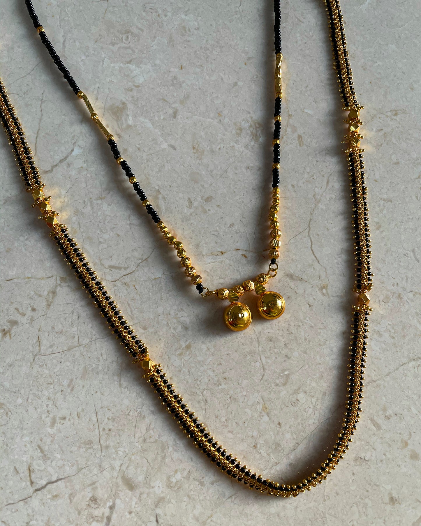 Combo Offer (Set of 2) Gold Plated Long Mangalsutra Design & Short Mangalsutra Design With 2 Vati Pendent