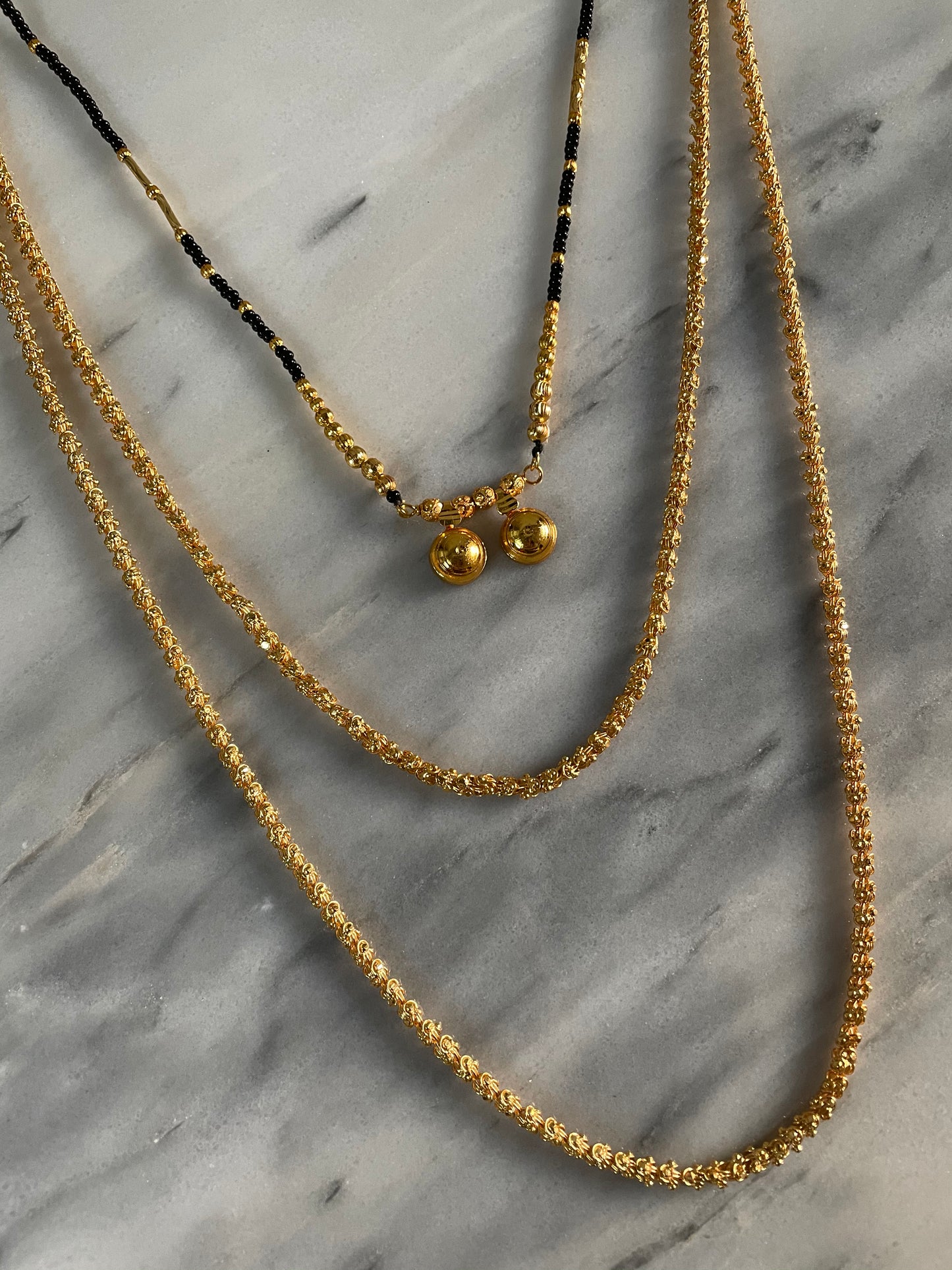 Combo Offer (set of 3) Short Vati Mangalsutra Designs (20 inches) with Single Line Gold Chains Necklace Designs (30 inches & 36 inches)