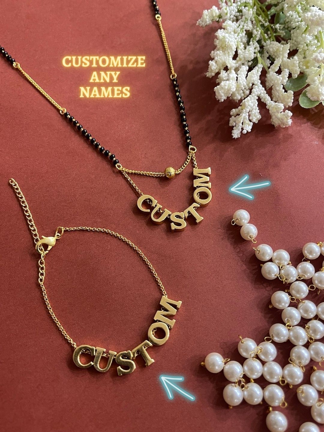 Couple Name Short Mangalsutra With Bracelet Combo Set