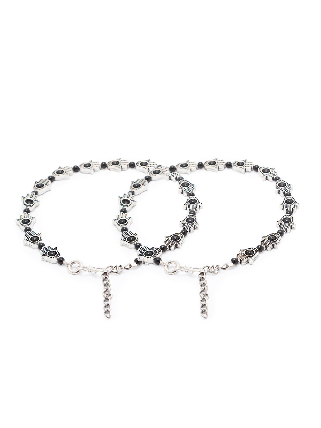 German Oxidised Silver Anklets Ethnic Black Hamsa Beads Payal Silver Plating Paijan Foot Jewellery