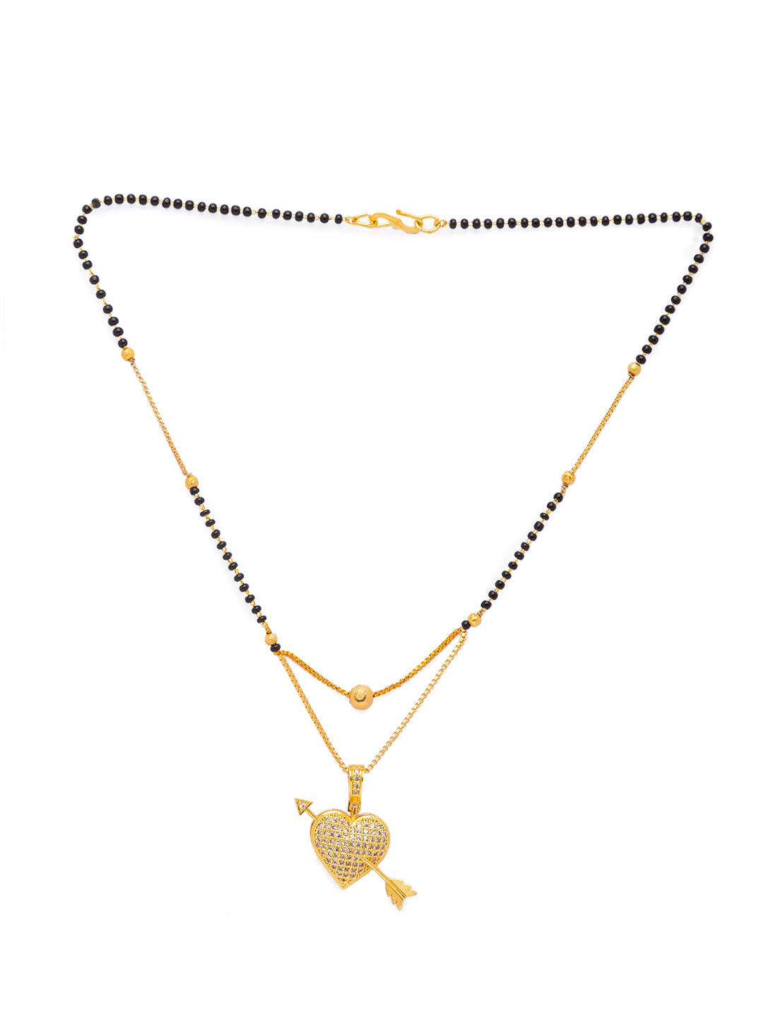 Short Mangalsutra Designs Gold Plated Gift Latest Diamond Heart with Arrow Pendant Cubiz Zirconia Personalized Pendant For Wife Couples (18 Inches)