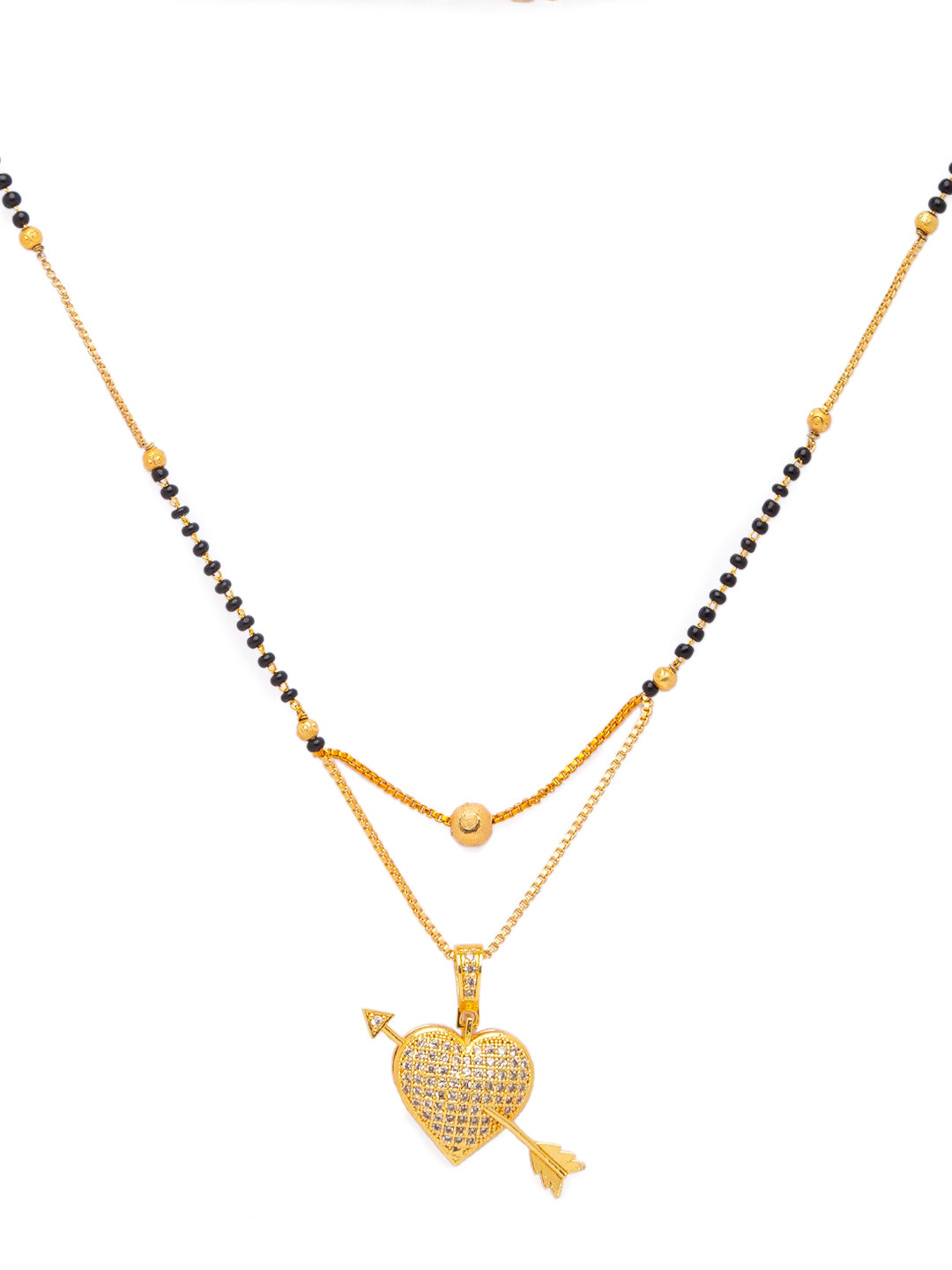 Short Mangalsutra Designs Gold Plated Gift Latest Diamond Heart with Arrow Pendant Cubiz Zirconia Personalized Pendant For Wife Couples (18 Inches)