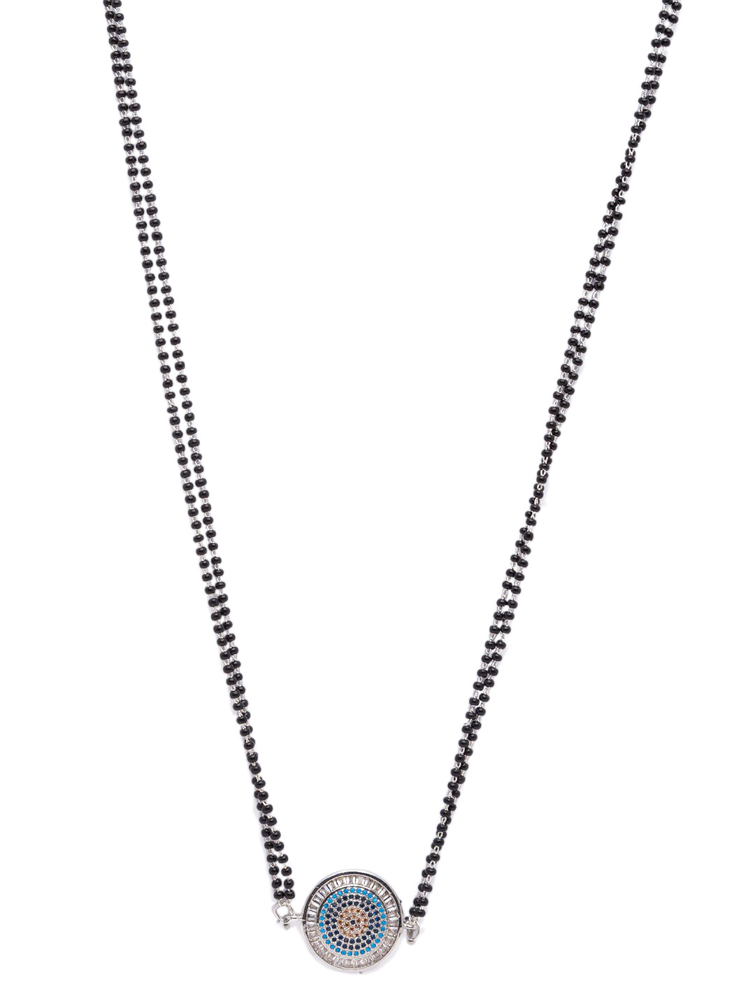 The Evil Eye Necklace Long Silver Mangalsutra Design Brass Silver Plated AD Pendant मंगळसूत्र (25 Inch)