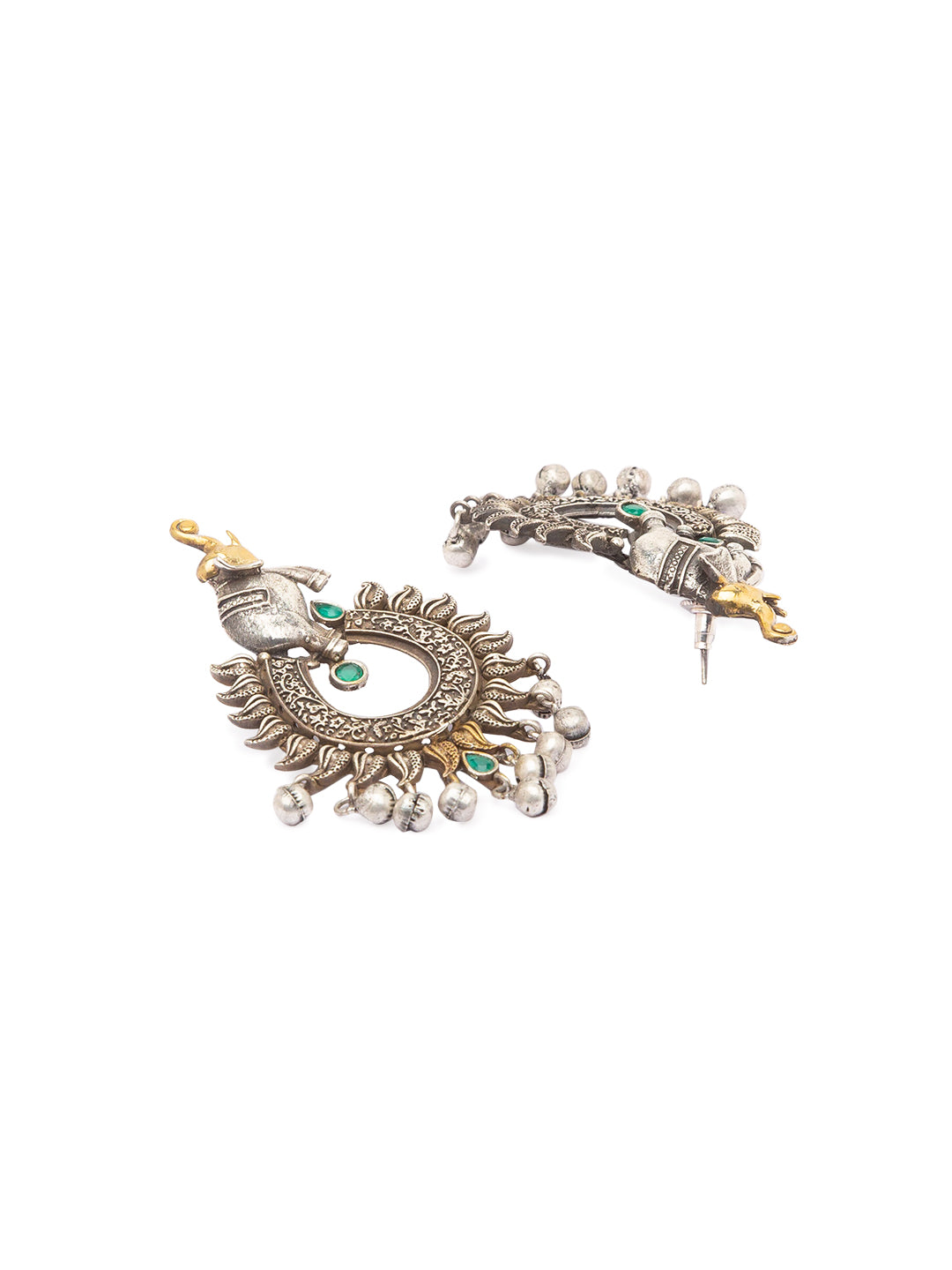 German Oxidized Silver Earrings Antique Tribal Trendy Elephant Engraved Gungroo Danglers