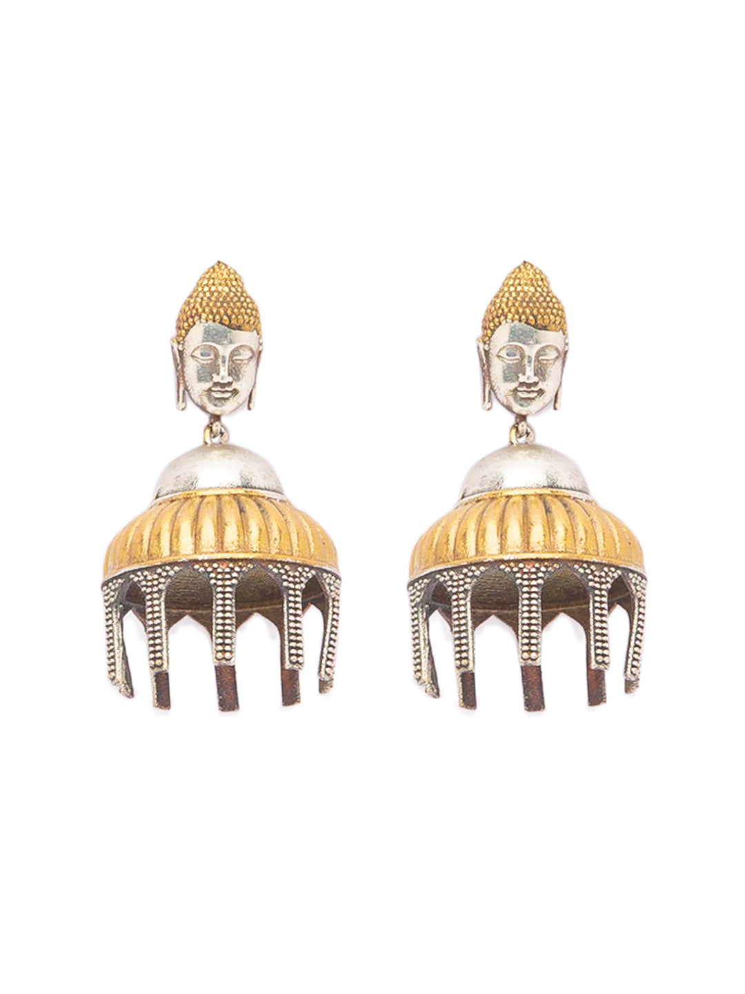 German Oxidized Silver Earrings Antique Tribal Buddha Face Engraved Lightweight Danglers