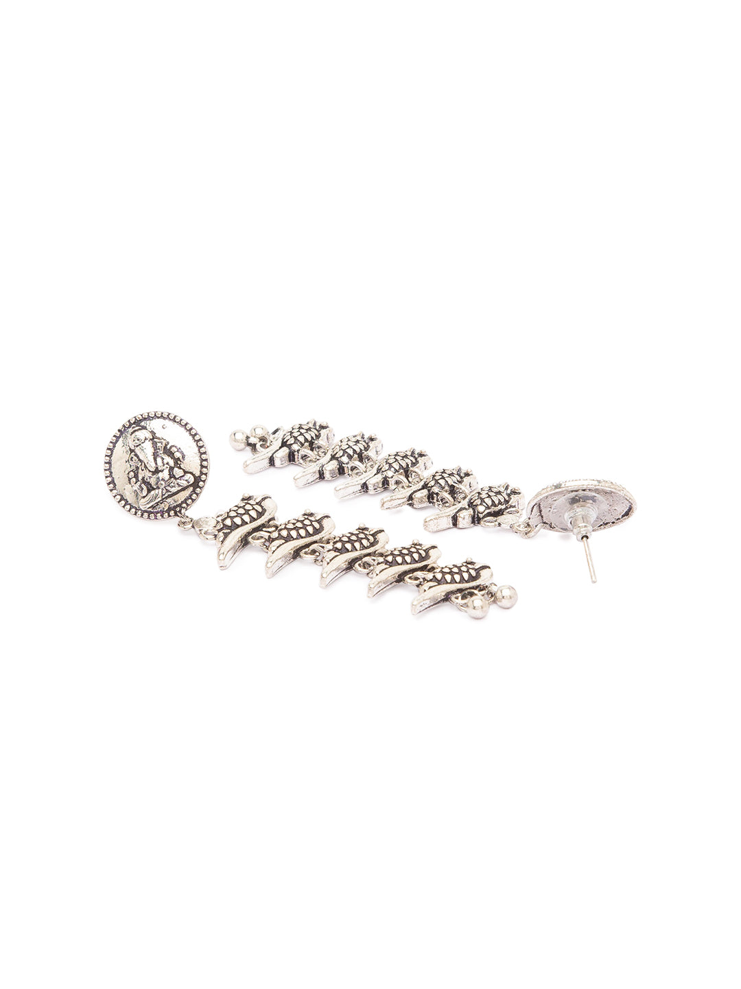 German Oxidized Silver Earrings Tribal Trendy Ganesha/Birds Engraved Lightweight Danglers