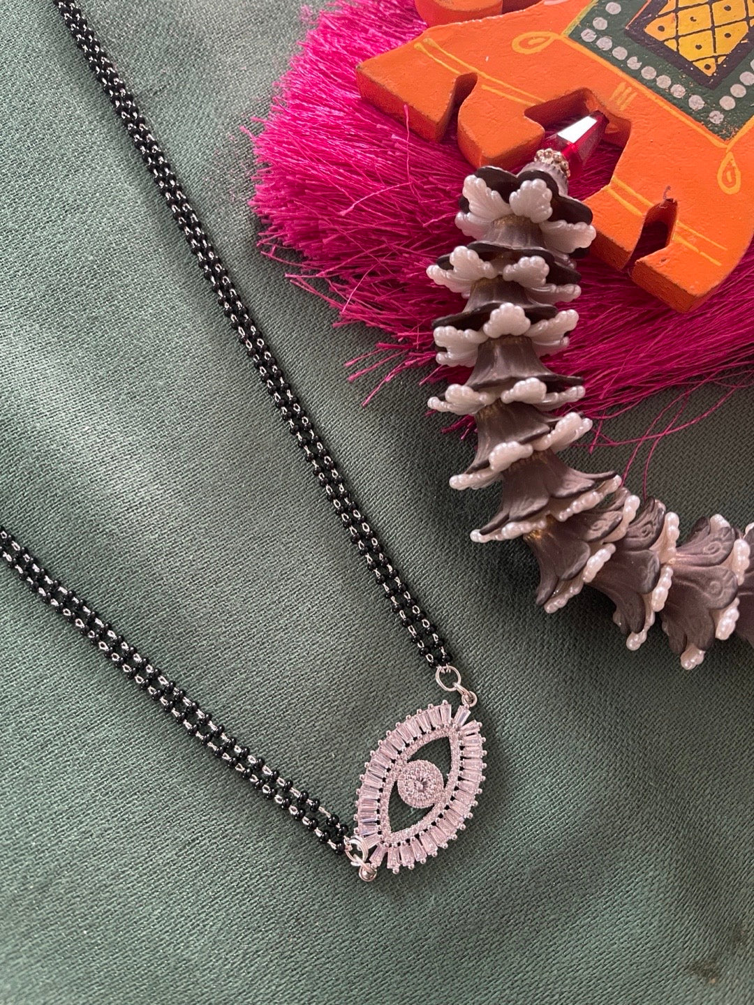 Big Evil Eye AD Pendent Silver Short Mangalsutra